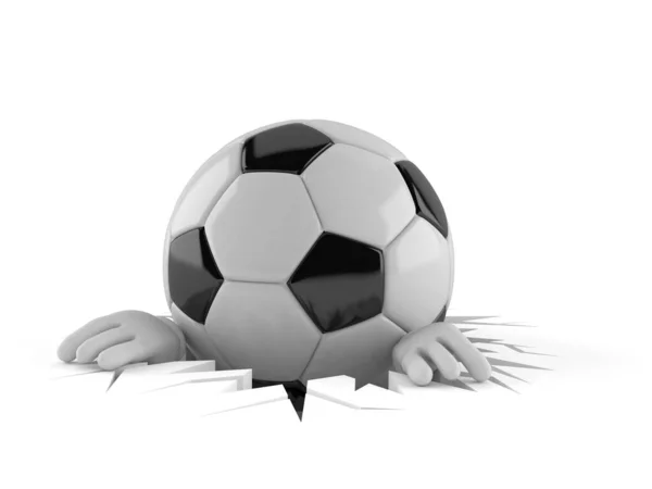 Soccer ball character inside hole isolated on white background. 3d illustration