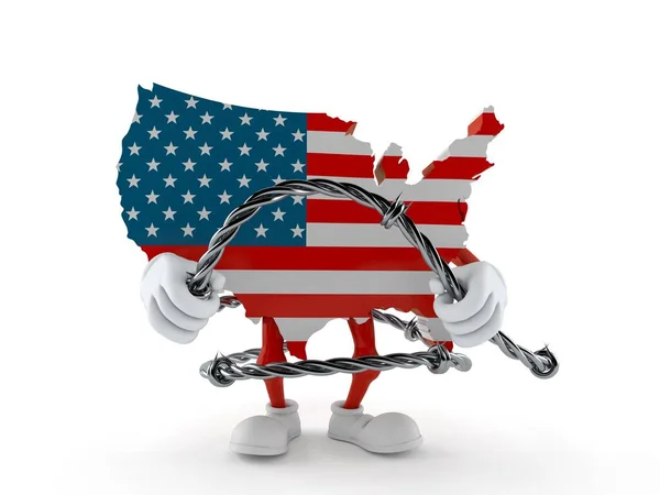 Usa Character Holding Barbed Wire Isolated White Background Illustration — Stock Photo, Image