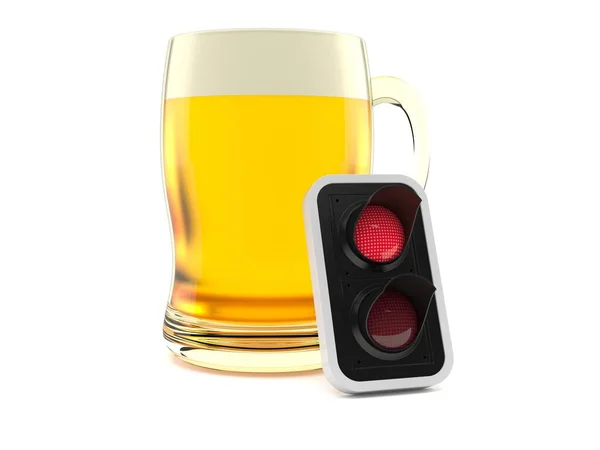 Glas Bier Mit Roter Ampel — Stockfoto