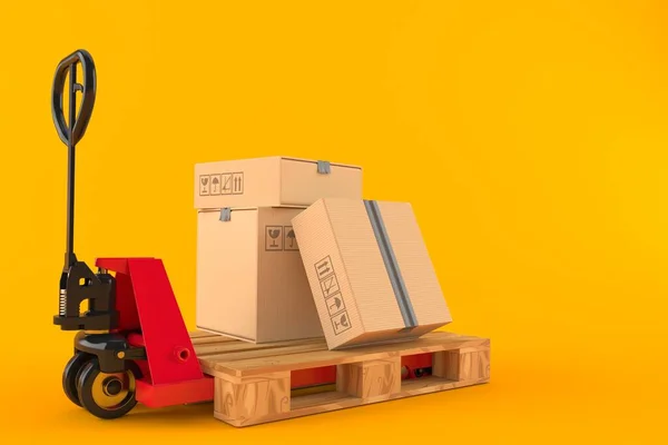 Gabelhubwagen Mit Paketen Isoliert Auf Orangefarbenem Hintergrund Illustration — Stockfoto