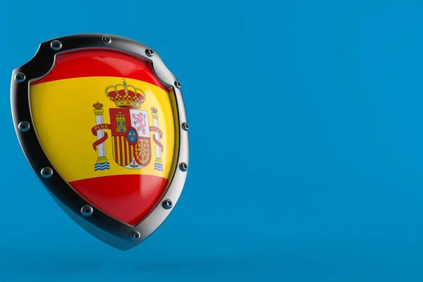 Štít Španělskou Vlajkou Izolovaný Modrém Pozadí Ilustrace Koncept Ochrany — Stock fotografie