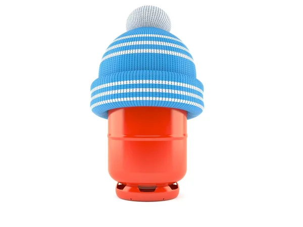 带冬帽的丙烷瓶 — 图库照片