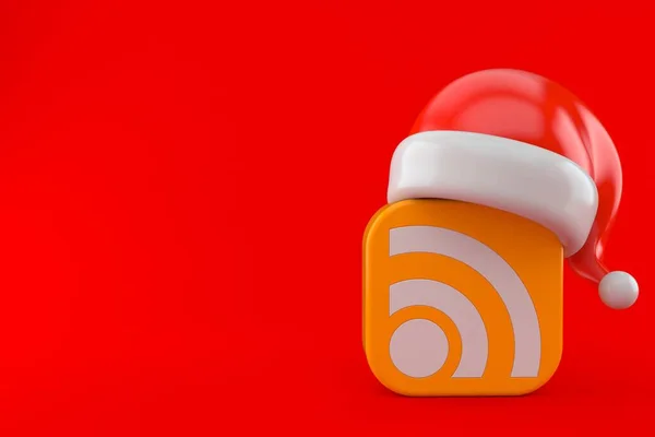 Icono Rss Con Sombrero Santa Aislado Sobre Fondo Rojo Ilustración —  Fotos de Stock