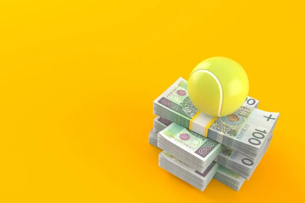 Teniszlabda Egy Halom Pénzen Narancssárga Alapon Elkülönítve Illusztráció — Stock Fotó
