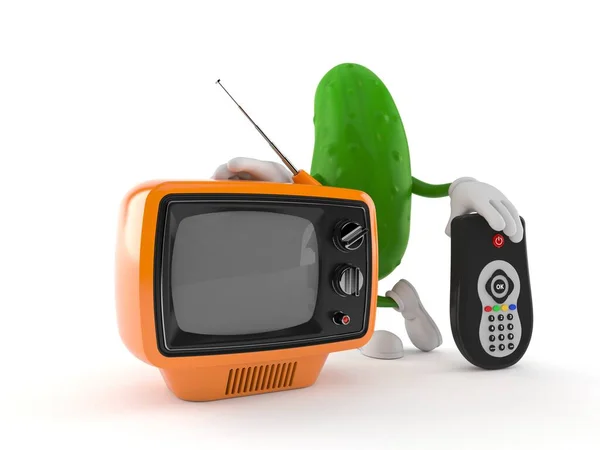 Gurkenfigur Mit Fernseher Und Fernbedienung Isoliert Auf Weißem Hintergrund Illustration — Stockfoto