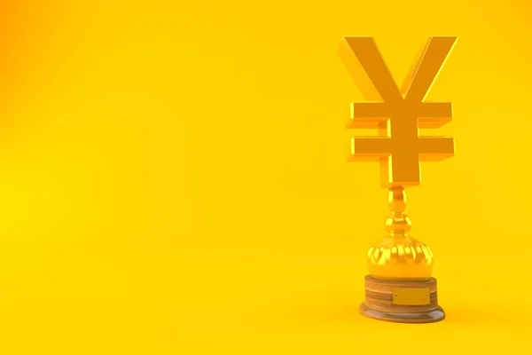 Goldene Trophäe Der Yen Währung Auf Orangefarbenem Hintergrund Illustration — Stockfoto