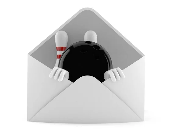 Bowling Karakter Binnen Envelop Geïsoleerd Witte Achtergrond Illustratie — Stockfoto