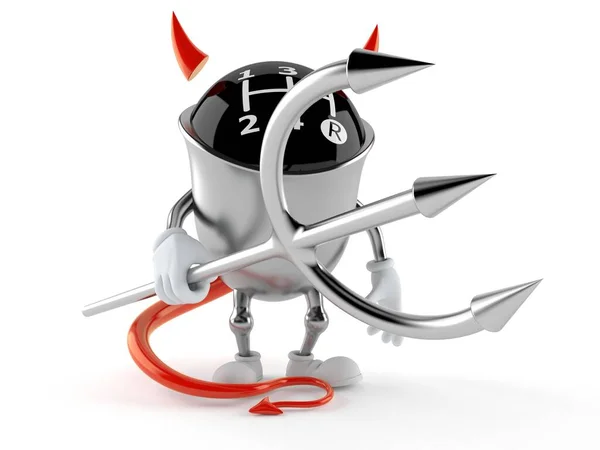 Gear Knob Character Devil Horns Pitchfork Illustration — Stock Photo, Image