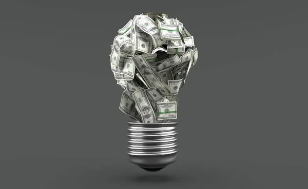 Dollar currency in light bulb shape isolated on grey background. 3d illustration