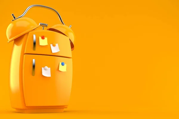 Réfrigérateur Orange Avec Réveil Isolé Sur Fond Orange Illustration — Photo