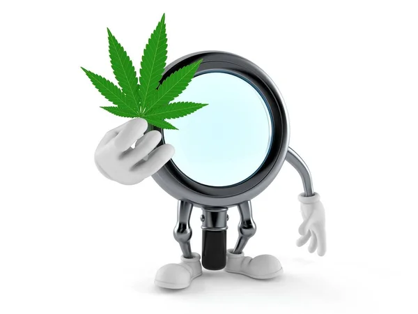 Vergrootglas Karakter Met Cannabisblad Geïsoleerd Witte Achtergrond Illustratie — Stockfoto