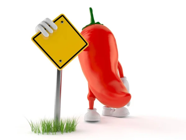 Hot Paprika Karaktär Med Tom Vägskylt Isolerad Vit Bakgrund Illustration — Stockfoto