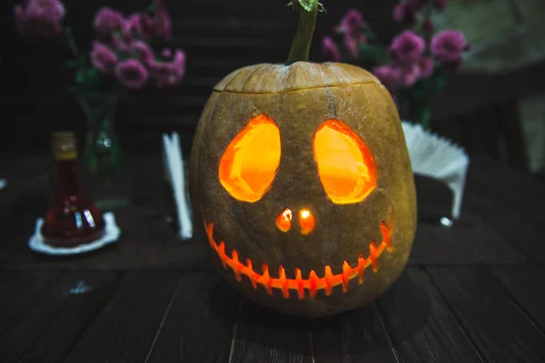 Grinning pumpkin lantern or jack-o- is one of the symbols Halloween.