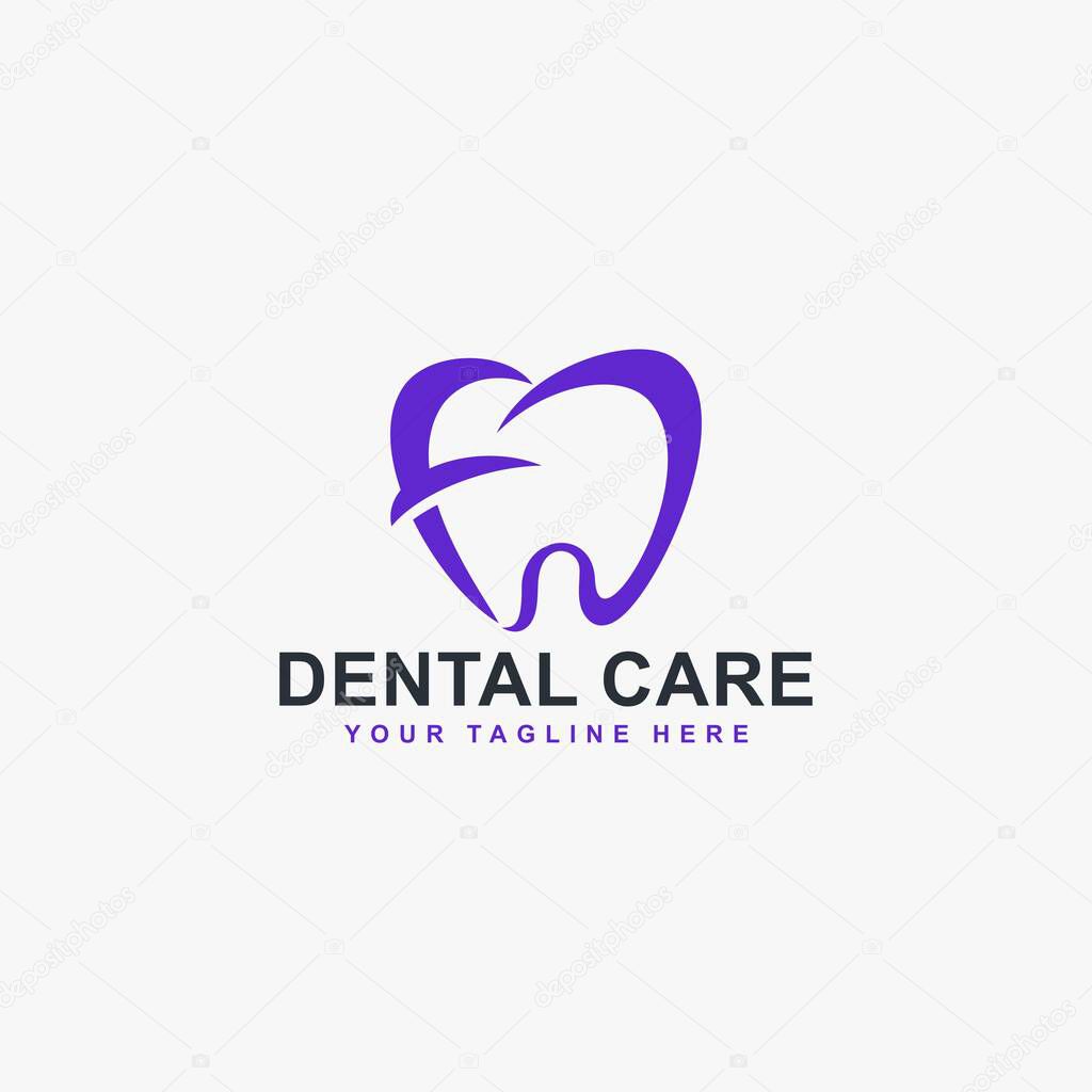 Dental clinic logo design. Dental care sign symbol. Tooth icon vector with abstract blue colors.