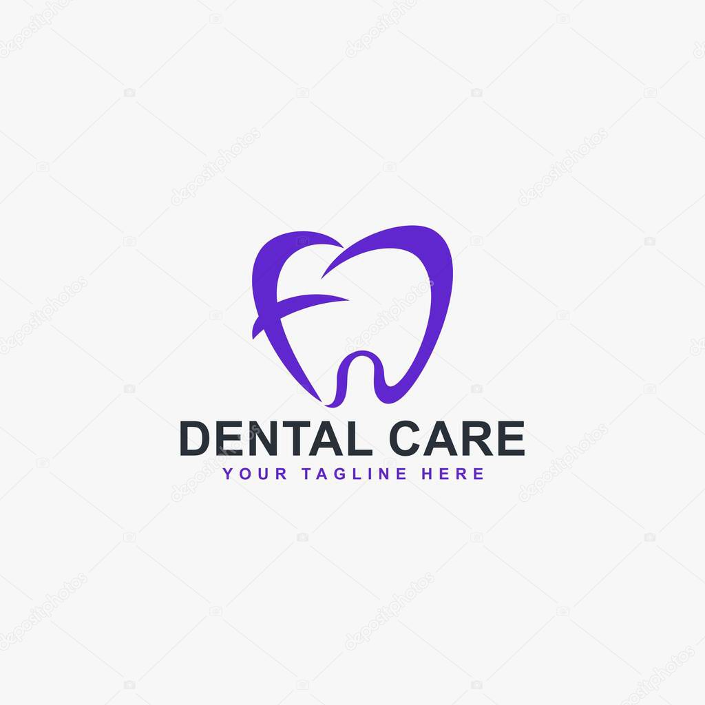 Dental clinic logo design. Dental care sign symbol. Tooth icon vector with abstract blue colors.