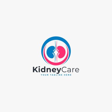 Böbrek bakım logosu tasarım vektörü. Böbrek kliniği soyut sembolü.
