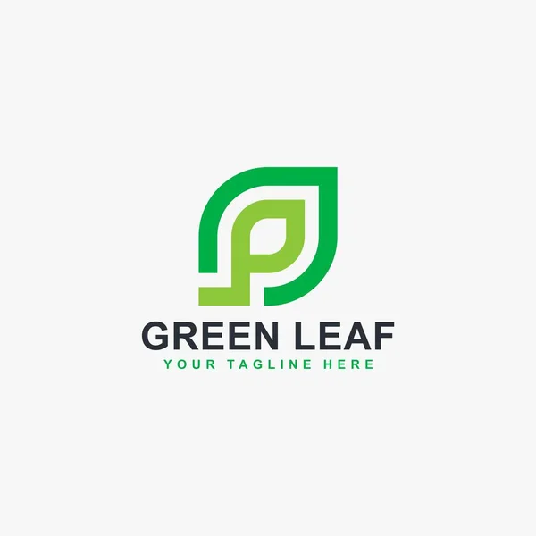 Grüner Blatt Linie Logo Design Vektor Blatt Und Monogramm Abstraktes — Stockvektor