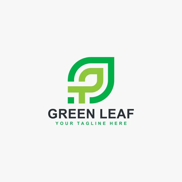 Green Leaf Line Logo Design Vector Leaf Monogram Abstract Symbol — Stock Vector