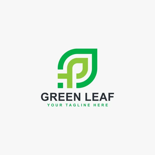 緑の葉のラインロゴデザインベクトル 葉とモノグラムP抽象記号 — ストックベクタ