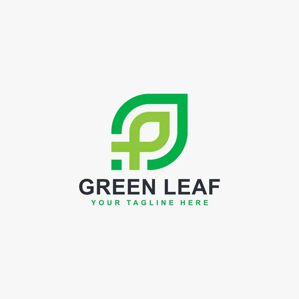 Grüner Blatt Linie Logo Design Vektor Blatt Und Monogramm Abstraktes — Stockvektor