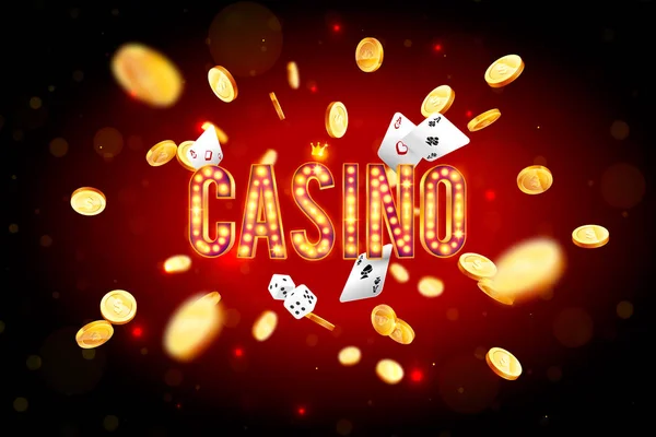 Palabra Casino Rodeado Marco Luminoso Atributos Juego Sobre Fondo Explosión — Archivo Imágenes Vectoriales