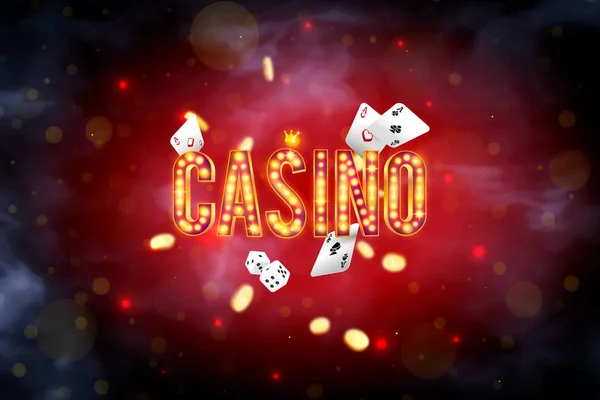 Parola Casino Circondato Una Cornice Luminosa Attributi Del Gioco Azzardo — Vettoriale Stock