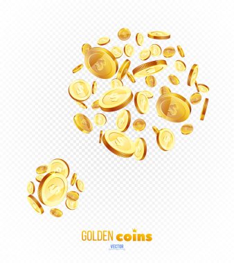 Gerçekçi altın sikkeler patladı. Şeffaf arkaplanda izole.