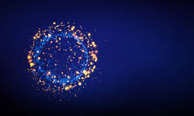 Mavi glitter parçacıklar arka plan etkisi. Bir patlama siyah bir arka plan ışığı efekti. Vektör çizimi 3d, gerçekçi vektörünün, Eps 10
