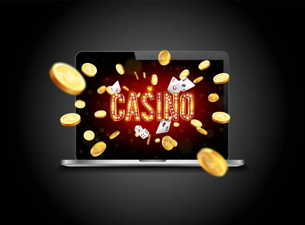 Luminoso Banner Casinò Online Poker Roulette Slot Monete Stanno Cadendo — Vettoriale Stock