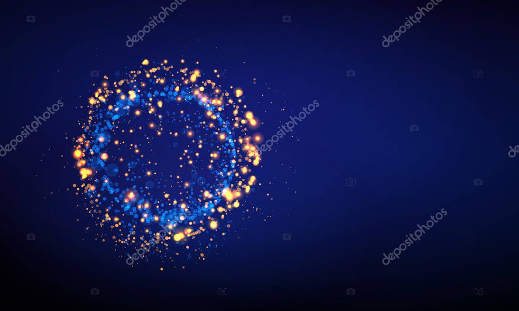 Blue glitter particles background effect. Light effect in an explosion on a black background. Vector illustration 3D, of realistic vector, EPS 10