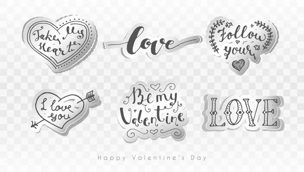 Lettrage Romantique Valentine Ensemble Vectoriel Illustration Vacances Sur Fond Transparent — Image vectorielle