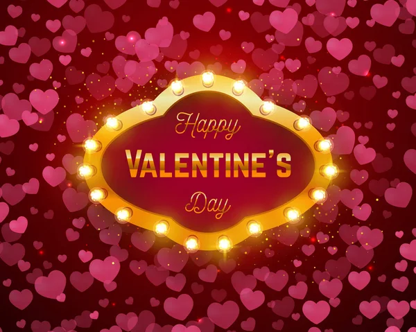 Vektorová Ilustrace Všechno Nejlepší Valentýnu Retro Rám Žárovkami Valentýn Pozadí — Stockový vektor