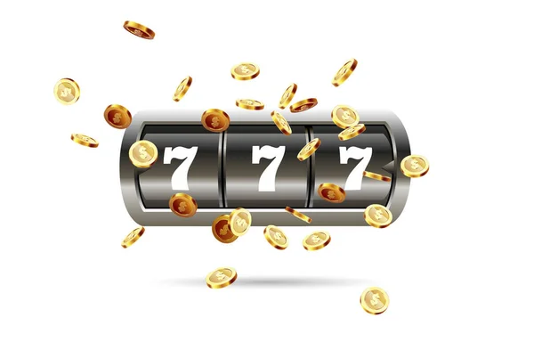 Golden Slot Machine Gana Jackpot 777 Fondo Una Explosión Monedas — Archivo Imágenes Vectoriales