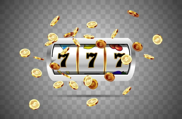 Golden Slot Machine Gana Jackpot 777 Fondo Una Explosión Monedas — Archivo Imágenes Vectoriales