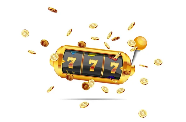 Golden Slot Machine Gana Jackpot 777 Fondo Una Explosión Monedas — Archivo Imágenes Vectoriales