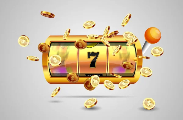 Золотий Ігровий Автомат Виграє Джекпот 777 Тлі Вибуху Монет Векторні — стоковий вектор