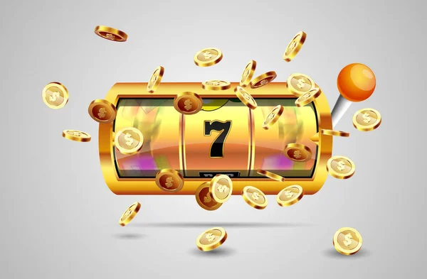 Golden Gokautomaat Wint Jackpot 777 Achtergrond Van Een Explosie Van — Stockvector