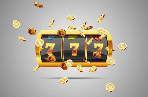 在硬币爆炸的背景下 金老虎机赢得了777头彩 矢量说明 图库插图