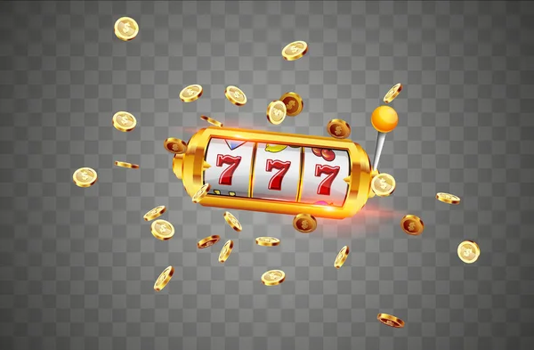 Golden Spelmaskin Vinner Jackpotten 777 Bakgrunden Explosion Mynt Vektorillustration Stockvektor