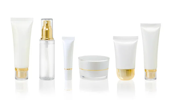 Witte Cosmetische Containers Geïsoleerd Witte Achtergrond — Stockfoto