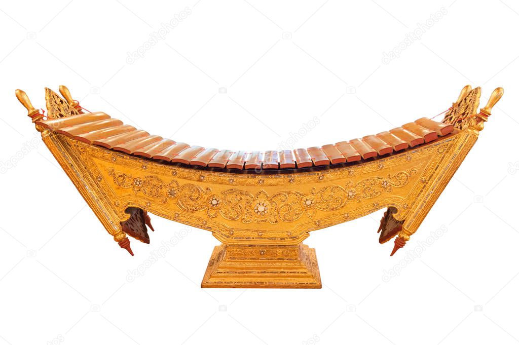 Myanmar classical music instrument decorated with Burmese art pattern. Myanmar xylophone