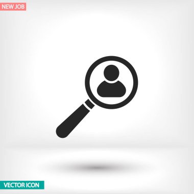 Bir erkek vektör simgesi ile büyüteç, lorem ipsum düz dizayn