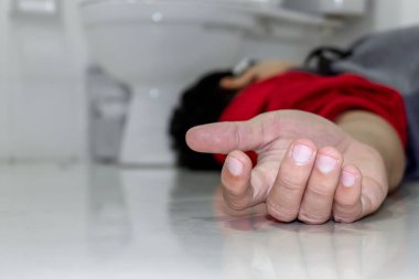 man falling in the bathroom because the cerebrovascular accident or stroke  clipart