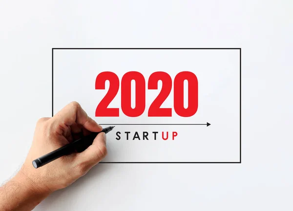 2020 Νέο Έτος Και Επιχειρηματική Ιδέα Επιχειρηματίας Που Συντάσσει Επιχειρηματικό — Φωτογραφία Αρχείου