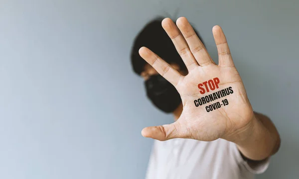 Stop Covid Coronavirus Concept Closeup Men Wearing Mask Protect Coronavirus — Stock Photo, Image