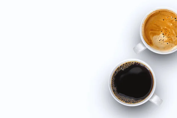 Kopje Koffie Witte Tafel Achtergrond — Stockfoto