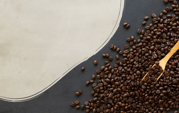 Kaffeebohne Auf Schwarzem Holzboden Hintergrund Ansicht Von Oben Raum Für — Stockfoto