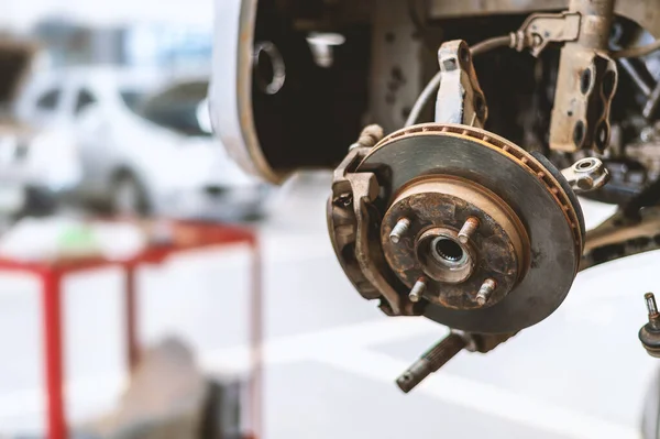 Frenos Disco Reparación Primer Plano Del Coche Con Enfoque Suave — Foto de Stock