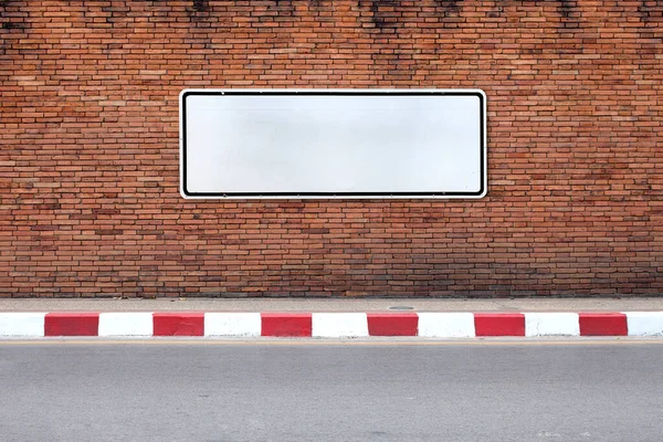 Steel Sign Old Red Brick Wall Texture — Φωτογραφία Αρχείου