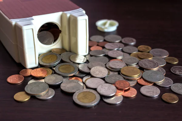 Money Concept Thai Money Wood Table Soft Focus Light Background — Stock Photo, Image